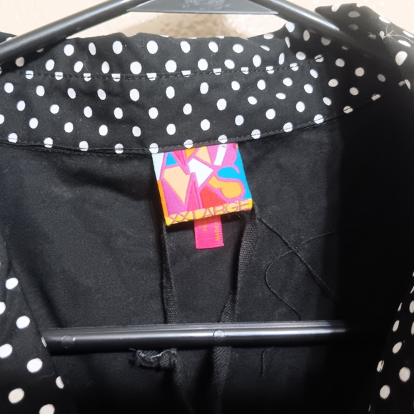 Akademiks Vtg Black White Polka Dot Colorblock Button Front Shirt NEW - Picture 4 of 4
